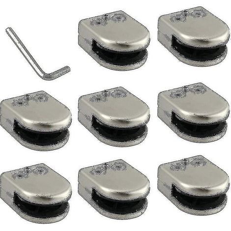 Pinces à verre (lot de 8) 6-8 mm, en acier inoxydable 304, dos plat, finition chromée, pour balustrades. (1/5)