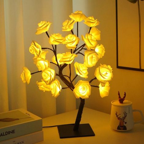 Lampe Table Arbre À Roses - 24 LED USB - Veilleuse Décorative 3D - Hauteur 33 cm - Blanc Chaud - 1 Pièce (1/3)