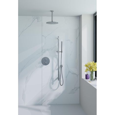 FugaFlow Eccelente Acces Ensemble de douche de tête encastré - rond - thermostatique - bras de plafond - barre coulissante - douche de tête 25 cm -