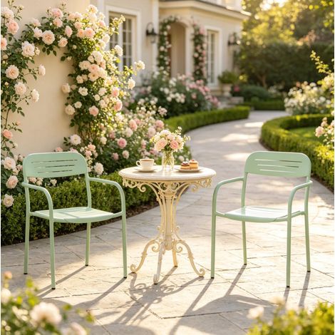 Set di 2 sedie da giardino impilabili in metallo verde 56 x 58 x 78 cm DESVIAE (1/5)