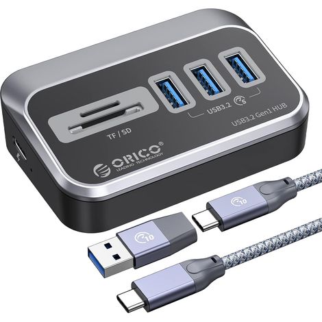 Hub USB C, hub USB 3.2 GEN 1 vers Lecteur de Carte SD, 5 Ports, avec 0,5m câble et Adaptateur USB A, hub de données 5 Gbps avec Port d'alimentation 5V/2A de Type C pour PC, Ordinateurs Portable (1/5)