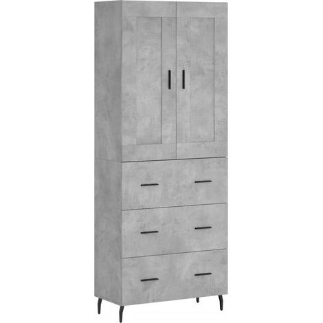 Buffet bahut commode armoire meuble de rangement organisateur cuisine salle de séjour salon haut 69,5 x 34 x 180 cm bois d'ingénierie gris