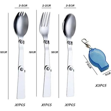 Fourchettes et Cuillères Pliantes en Acier Inoxydable, Vaisselle d'Extérieur Portable, Fourchette et Cuillère Pliantes (3Pcs) (1/4)
