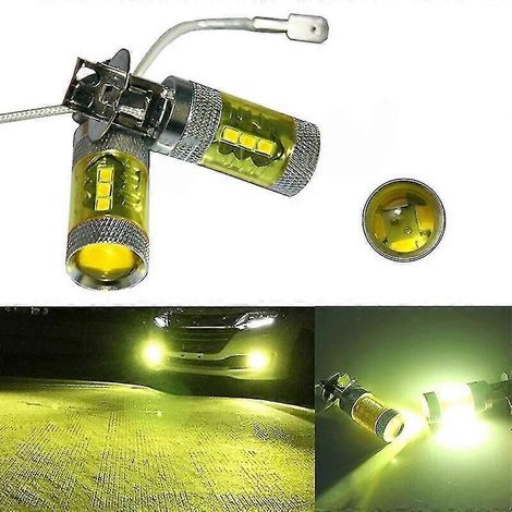 Ampoules LED H3 80W 16 SMD 12-24V pour feux de brouillard et clignotants. jaune universel. haute puissance. pour camions et automobiles. lot de 2