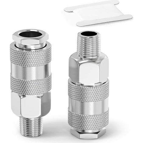 2 pièces 3/8" BSP mâle Raccords de tuyau d'air, Raccord rapide de conduite d'air pour l'industrie, Kit de réparation de tuyau de compresseur pneumatique