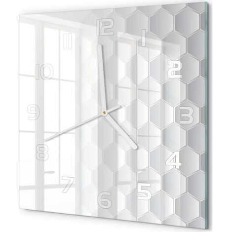 Horloge Murale Carrée Décoration Cuisine en Verre Trempé Silencieuse Moderne Arrière-plan hexagonal 30x30 cm (1/5)