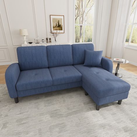 Canapé d'angle en L avec méridienne, 166 x 118 x 77 cm, canapé 3 places, tissu velours côtelé respirant, pieds en plastique, modulable, Bleu