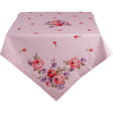 Nappe de Table en Coton Motif Roses Style Campagne Romantique Rose et Violet 130x180 cm - PANGIVO (1/2)
