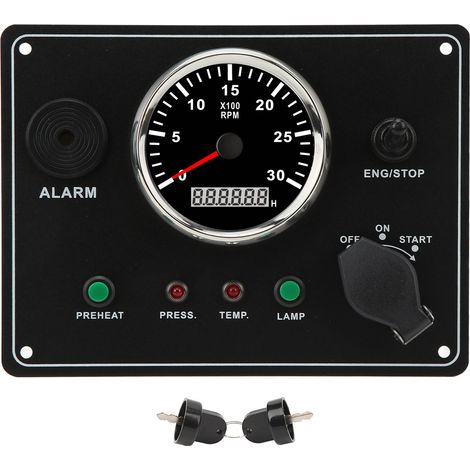 Multifunktionales Marine-Armaturenbrett mit 3000 U/min Drehzahlmesser, Geschwindigkeitsmesser, Warnung bei niedrigem Öldruck und Wassertemperaturalarm für Wohnmobile, Yachten, Boote und 12V-Stromkreis