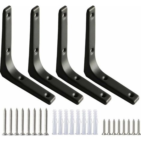 4pcs Équerre de Fixation Noir Inox 100x100mm, Equerre Metal Renforts d'Angle pour la Fixation et la Réparation de Meubles, Renforcer les Joints, Noir (1/5)