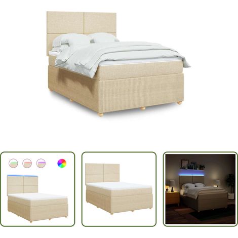 vidaXL LED-Beleuchtung - Boxspringbett mit Matratze Creme 140x200 cm Stoff (1/5)