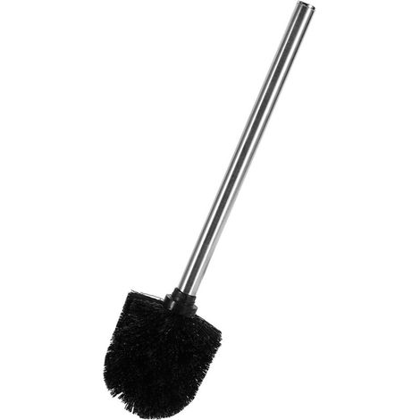 Brosse de nettoyage de toilettes de salle de bains, tête ronde noire, poignée en métal en acier inoxydable (1/4)