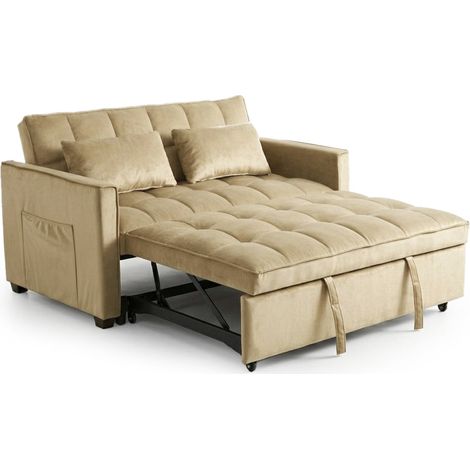 Sofa Cama de Matrimonio Osaka Beige 137cm, Beige en terciopelo