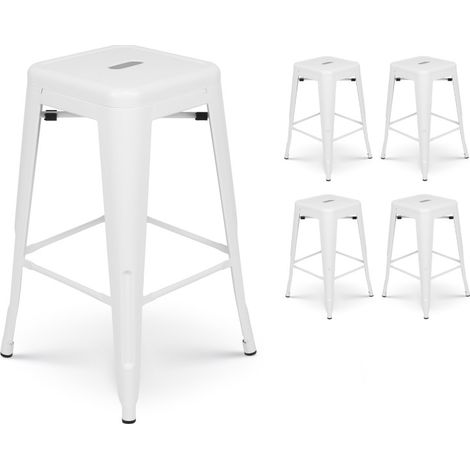 Set 4 sgabelli da bar in metallo bianco opaco stile industriale - Altezza 66 cm
