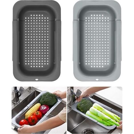 2-teiliger Spülbeckenkorb, erweiterbarer Küchenorganizer, Korb zum Waschen von Gemüse und Obst, zum Abtropfen von Nudeln, unverzichtbares Küchenutensil (1/4)