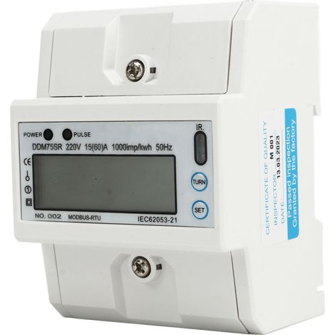 Compteur d'énergie numérique monophasé, écran LCD, mesure de la consommation électrique (kWh/watt), testeur de puissance, 4 broches RS485, montage sur rail DIN, 15-60 A, 220 V CC-AquaForge (1/5)