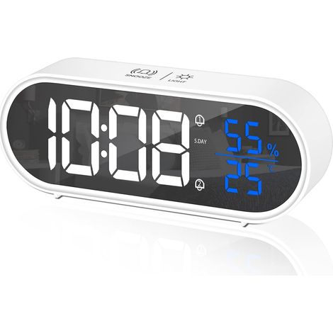Sveglia digitale, orologio digitale a LED, sveglia digitale con funzione snooze e 2 allarmi, bianca (1/5)