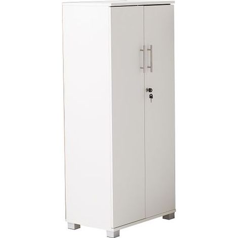 White wooden Filing cabinet with 2 shelves - 2 Door Lockable Filing Cabinet - Tall wood Office Storage Cupboard Organiser - Strong and Sturdy Shelving Unit 55cm(w) x 35cm(d) x 125cm(h)