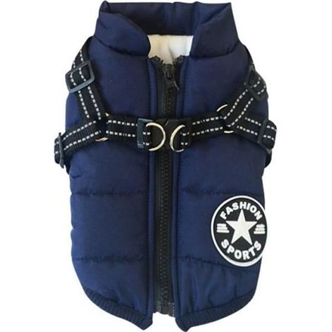 Dunkelblau-S- - Winterjacke für Hunde, dick gefütterte, warme Welpenkleidung mit Kapuze für Chihuahua, Pudel, Bichon Frisé