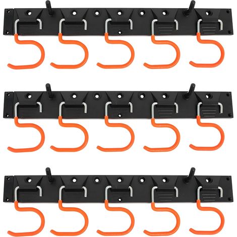 Grden 3 Platform Wall Storage System - Tool & Garden Rack - 15 Single Hooks, 15 Redtool Holders - Garage, Shed, Workshop - Black & Orange (1/5)