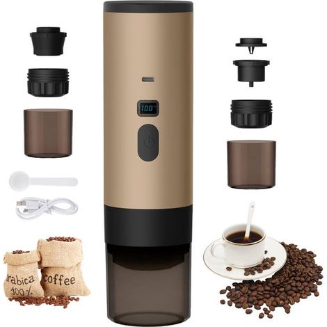 Green Mobility-Cafetière portable 3 en 1, cafetière de voyage 72 W, cafetière expresso 12 V, rechargeable, kaki (1/5)