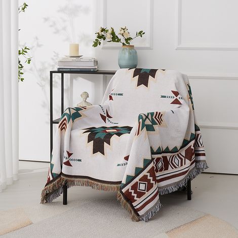 MINKUROW Plaid, Funda De Sofá De Estilo Étnico Americano, Manta Completa De Punto Sugar Jacquard Sofá Manta -180 x 180 Cm MINKUROW (1/5)