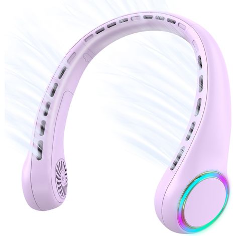 Tragbarer, per USB aufladbarer Nackenventilator, leise und zum Aufhängen beim Sport geeignet, mit farbigen Lichtern, kleiner, klingenloser Ventilator (1/5)