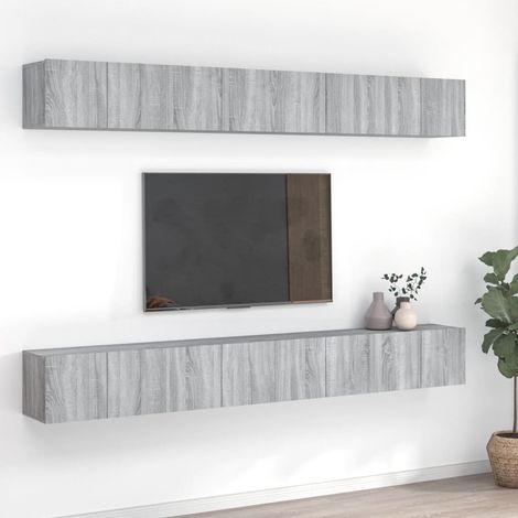 Muebles TV 8 uds madera contrachapada gris 60x30x30 cm (1/5)