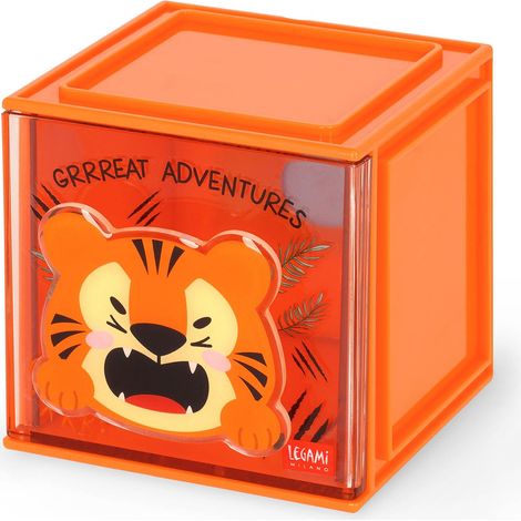 Boîte modulaire de bureau Cutie Cubes, Thème Tiger, Organiseur de bureau, Boîte de rangement, Feuille d'autocollants inclus, Empilable, Multifonctionnel, en ABS, 90 x 90 x 100 cm (1/5)