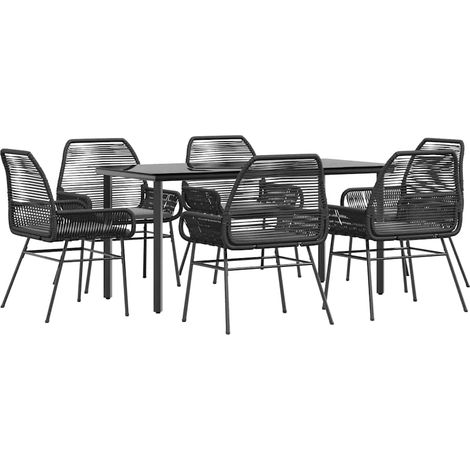 vidaXL Set Pranzo da Giardino 7 pz Nero con Cuscini Polyrattan Vetro (1/5)