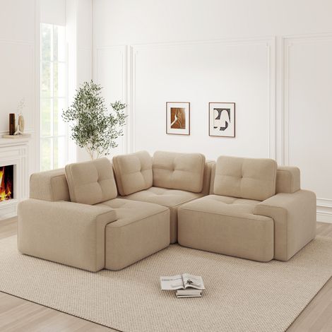 Sofá rinconero modular 206x206x69 cm en cordón, beige, sin montaje para salón estable – MEUBLIV (1/5)