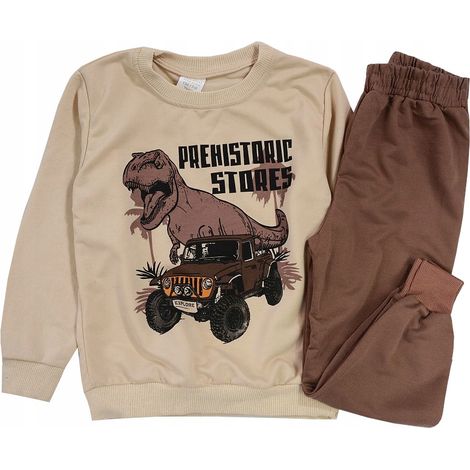 Sport-Trainingsanzug für Jungen, Dinosaurier-Sweatshirt, Hose, braun, Größe 4/5, J621U