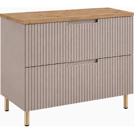 Meuble sous-vasque sur pieds 80 cm, 2 tiroirs, avec plan de travail, fermeture douce, Cachemire / Plan Marbre, pieds dorés, 80 x 46 x 73,6 cm (1/5)