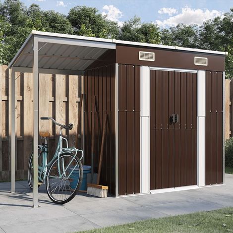 vidaXL Capanno Giardino Tetto Esteso Marrone 277x107x181cm Acciaio