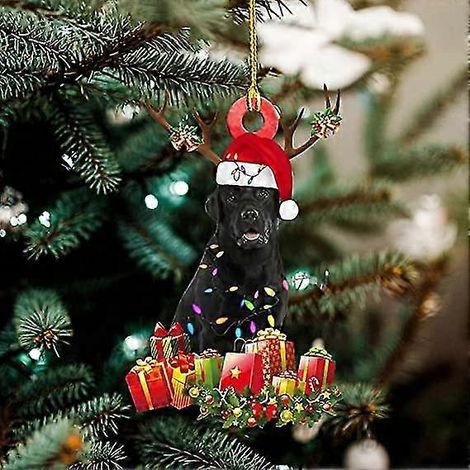 Boule de Noël avec chapeau de Noël, décoration de sapin de Noël, gnome de Noël en bois, chien de Noël, pendentif de sapin de Noël, labrador de Noël (1/3)