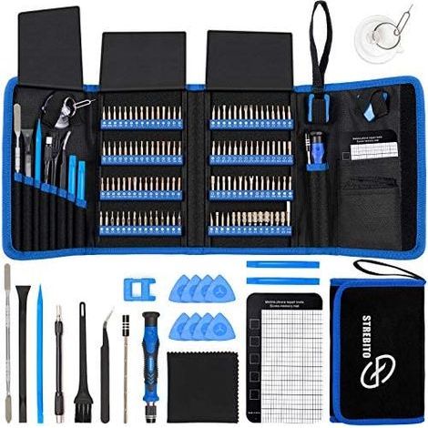 142-teiliges elektronisches Präzisionsschraubendreher-Set mit 120 Bits, magnetisches Reparaturwerkzeug-Set für iPhone, MacBook, Computer, Laptop, PC, Tablet, PS4, Spielkonsole, Blau - (1/5)