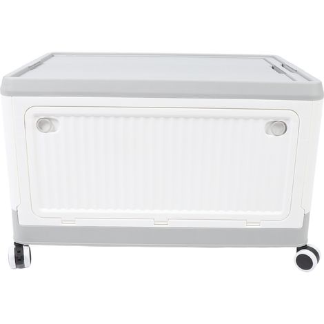 Caisse de Rangement Pliante Roues PP Grise Blanche S Boîte Empilable avec Couvercle et Poignée pour Vêtements Livres Snacks Chaussures (1/5)