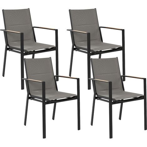 Lot de 4 Chaises de Jardin Noires en Aluminium et Coussin Meubles Extérieur Busseto (1/5)