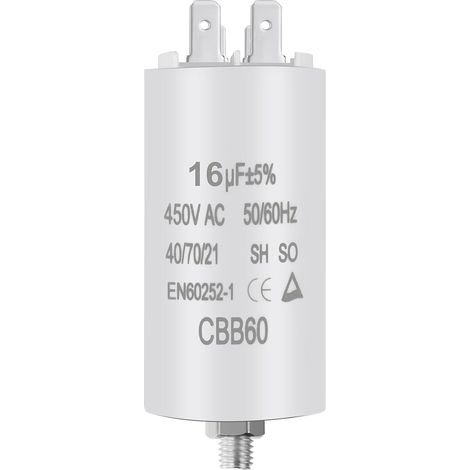 CBB60 Condensateur de Démarrage, 16μF 450V Condensateur Moteur Connecteur 50/60Hz pour Pompe Piscine Climatiseur Moteurs et Ventilateur 95 x 40 mm (1/5)