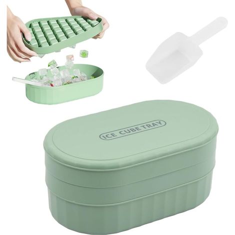 Bacs à Glaçons Carrés, Bac à Glaçons pour Congélateur à 2 Étages, Moule à Glaçons, avec Couvercle et Cuillère, Plateaux à Glaçons, pour Whisky, Cocktails, Boissons Fraîches (Vert) (1/5)