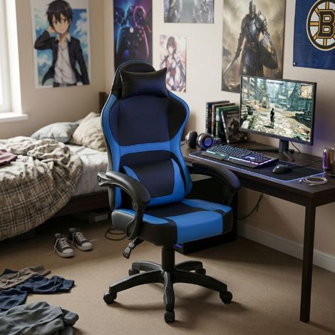 Sedia da gaming blu ergonomica e con braccioli (1/4)