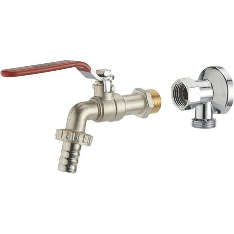 1 Kit Robinet Extérieur Laiton Nickelé, Sortie Mâle 20x27, Applique Murale Ecrou Tournant, Pour Jardin