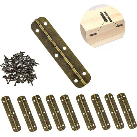 Lot de 10 mini charnières vintage en laiton pour meubles, tiroirs, portes, armoires, boîtes à bijoux, 65 x 15 mm avec 60 vis (couleur bronze) (1/5)