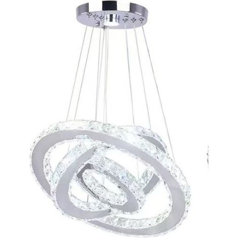 Lustre moderne en cristal 3 anneaux LED ronds Lustre pendentif DIY en acier inoxydable (1/4)