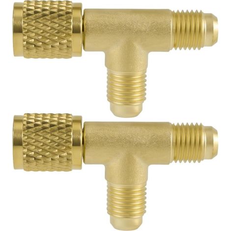 2pcs Raccord Rapide en T, Adaptateur en T 1/4'' Laiton pour Valves SAE Pièces de Climatisation pour Collecteur de Pompe à Vide Profond R22 R12 R134 (1/5)