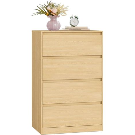 Commode de rangement moderne 40 x 60 x 97,4 cm avec 4 tiroirs pratique style épuré en panneau aggloméré beige chêne (1/2)