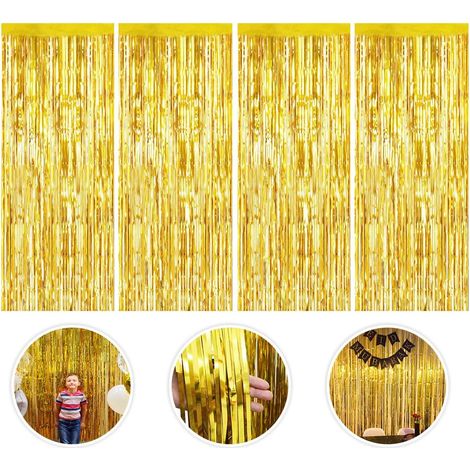 MINKUROW Tenda Metallica Lucida, 4 Pezzi Tenda Con Frange In Lamina D'oro Tenda Orpello Finestre Lucide Luccicanti Per La Decorazione Della Festa Di Compleanno Di Nozze, Festa Di Natale (1 x 2 M) (1/5)