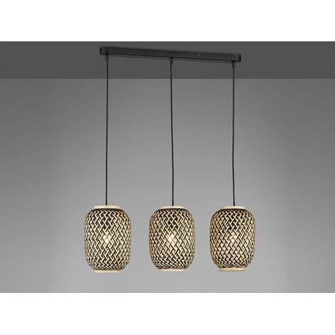 LED Pendelleuchte 3-flammig Lampenschirme mit Bambus Korbgeflecht, B: 69cm (1/5)