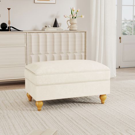 Pouf en chenille avec housse à volant amovible, 2 styles, assise confortable, pour salon - blanc (1/5)