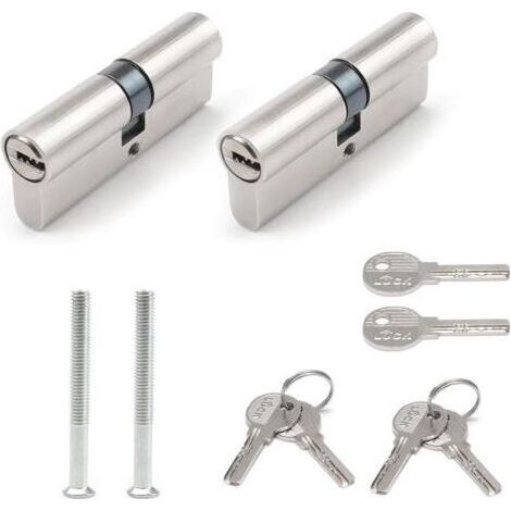 Lot de 2 cylindres de serrure de porte - 70 mm - Double ouverture - Avec 6 clés et vis - Cylindre de serrure avec bouton - Cylindre en alliage pour serrures de porte (1/5)